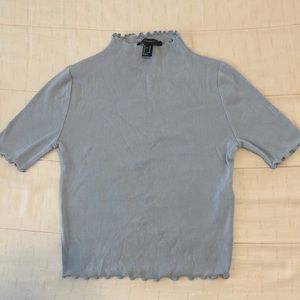 Blue Lettuce-edged Forever 21 Mock Neck Short Sleeve Tee